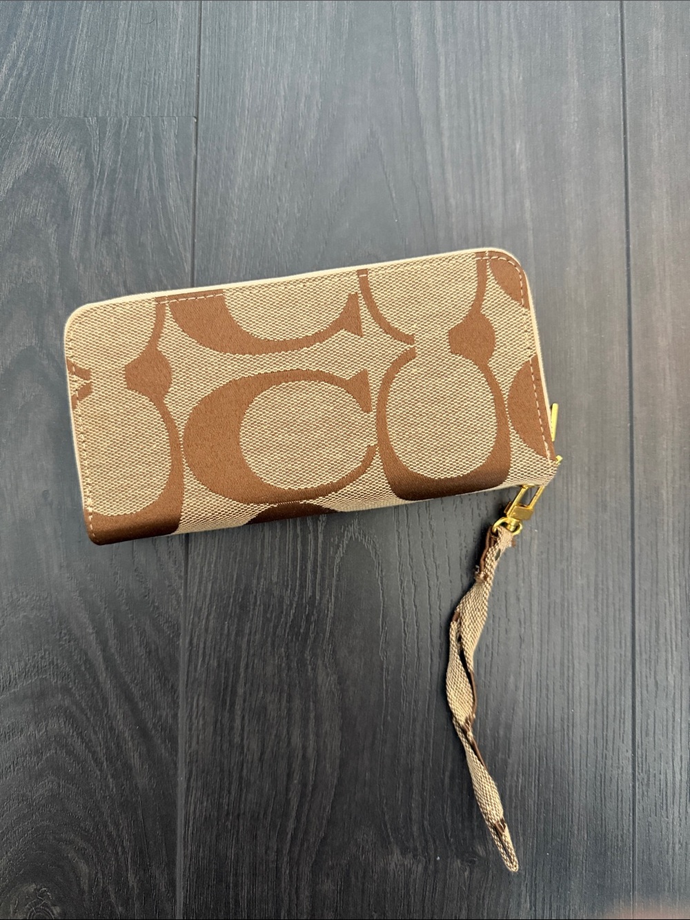Monogram Zip-Around Wristlet Wallet - Beige and Brown